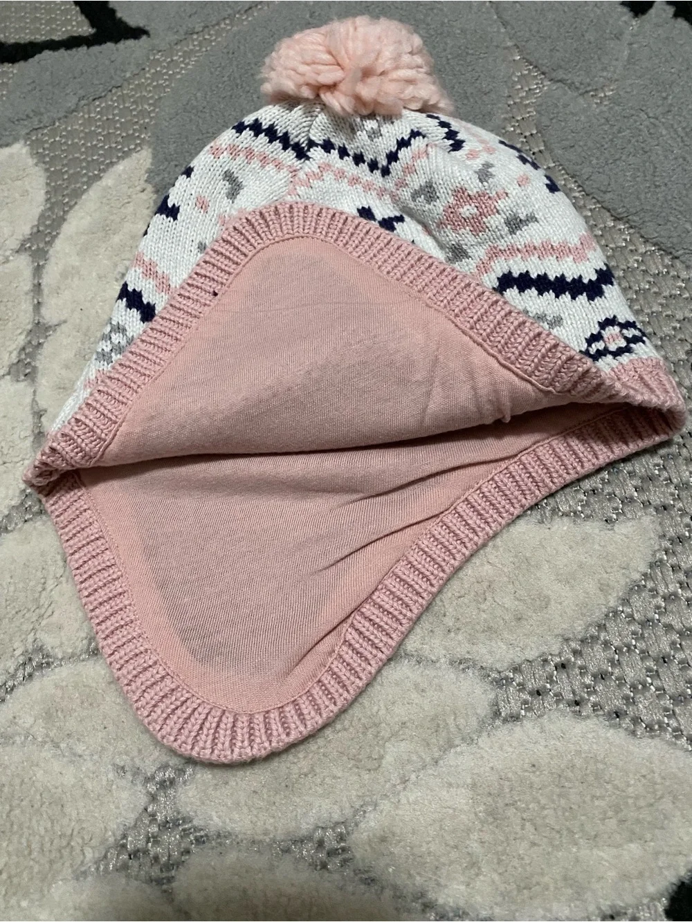 Carter's Baby Girl Pink & Gray Knit Sweater w/ Beanie & Pink Sweatpants 12 Month